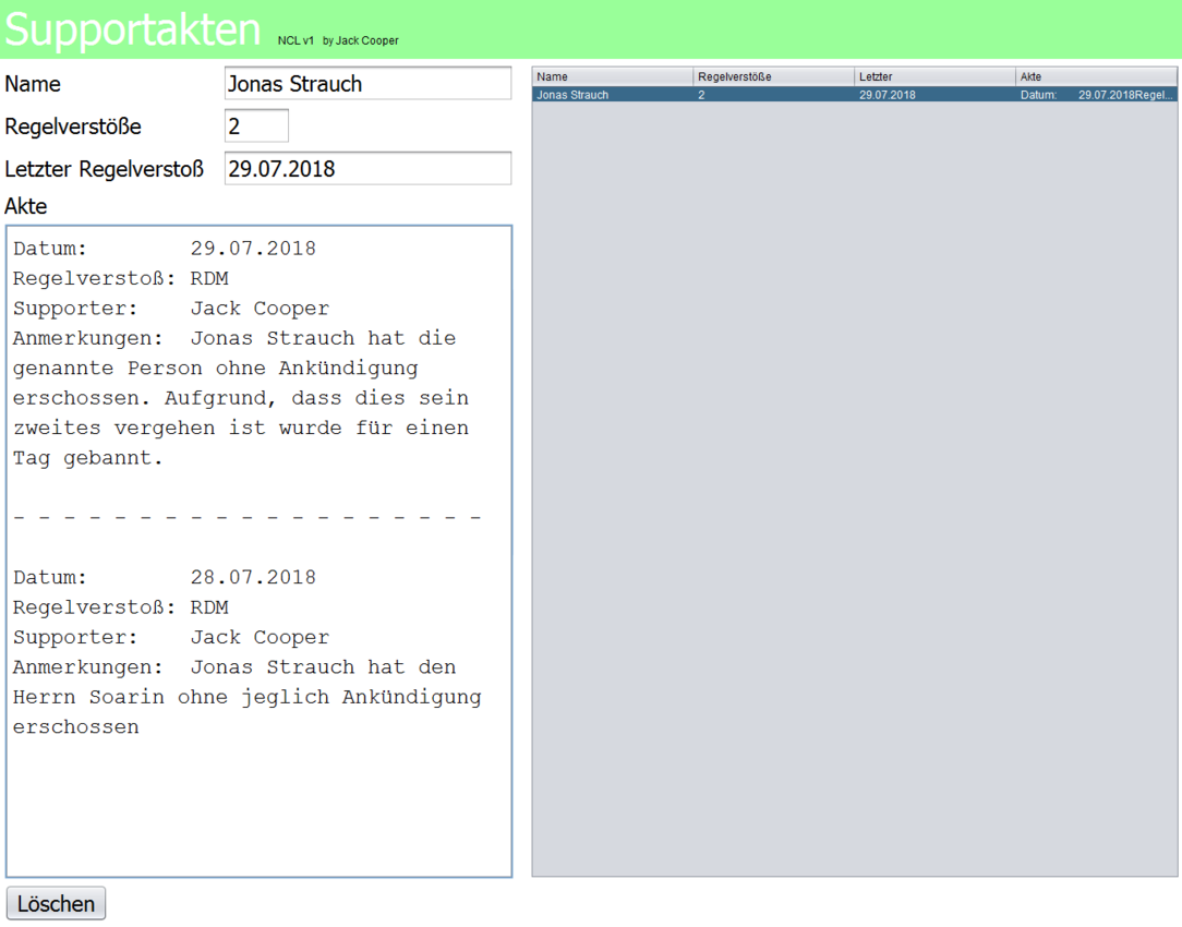 Supportsystem Spielerabfrage